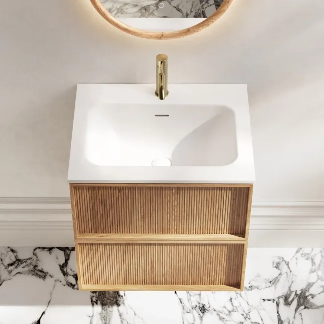 Bora Natural Oak Wall Hung Basin Drawer Vanity 600mm