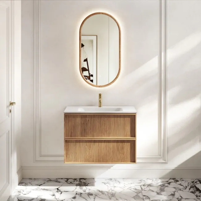 Bora Natural Oak Wall Hung Basin Drawer Vanity 800mm
