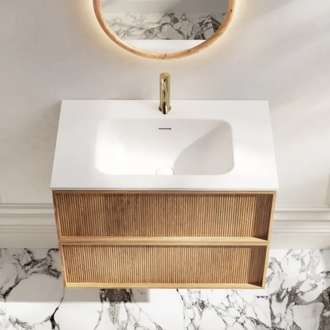 Bora Natural Oak Wall Hung Basin Drawer Vanity 800mm