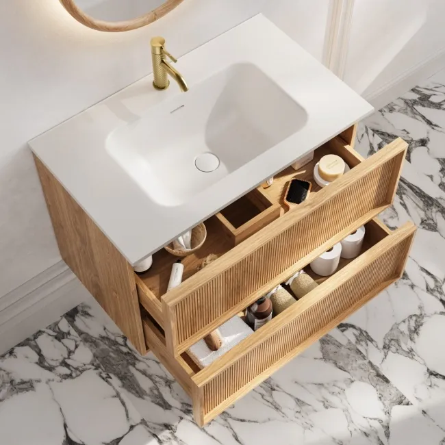 Bora Natural Oak Wall Hung Basin Drawer Vanity 800mm