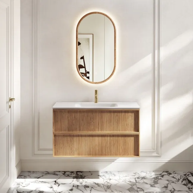 Bora Natural Oak Wall Hung Basin Drawer Vanity 1000mm