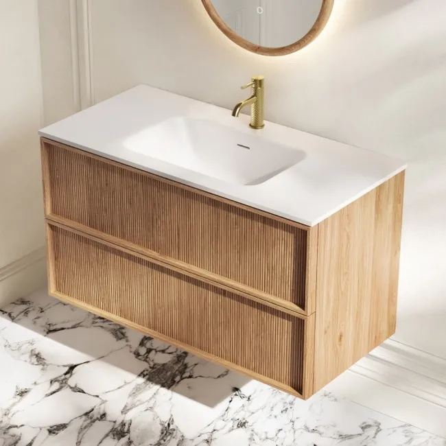 Bora Natural Oak Wall Hung Basin Drawer Vanity 1000mm