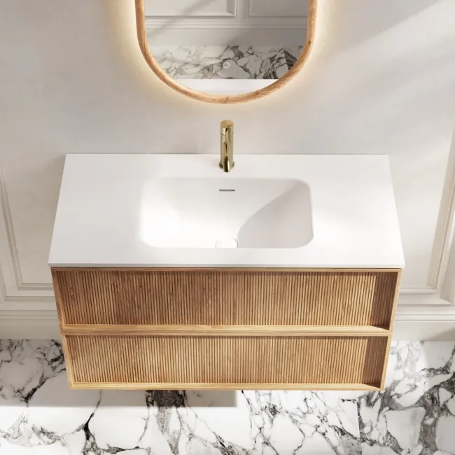 Bora Natural Oak Wall Hung Basin Drawer Vanity 1000mm