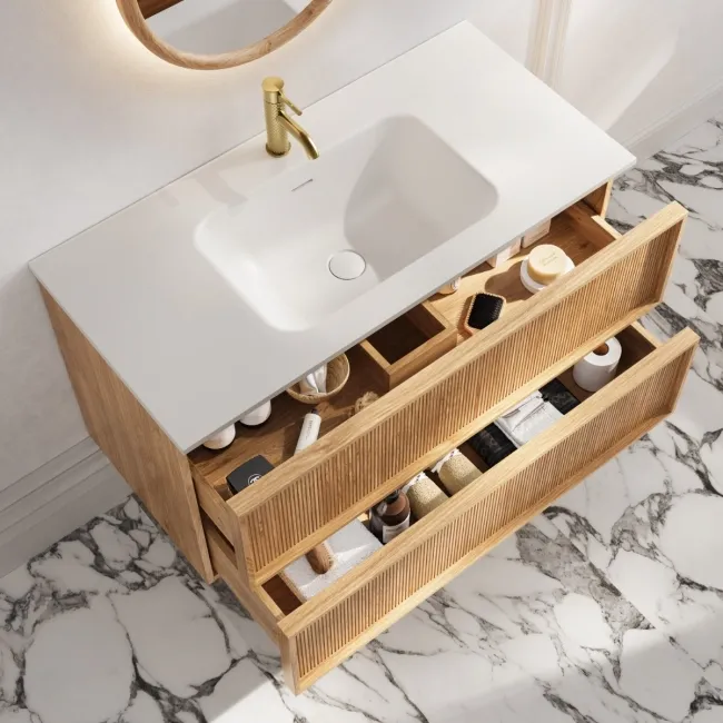 Bora Natural Oak Wall Hung Basin Drawer Vanity 1000mm