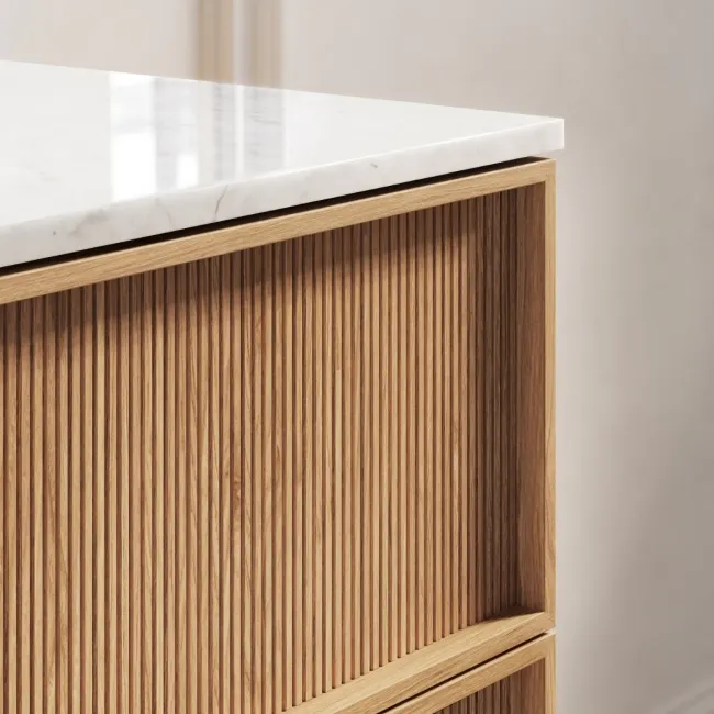 Bora Natural Oak Carrara Marble Wall Hung Vanity Drawer & Undermount Basin 600mm