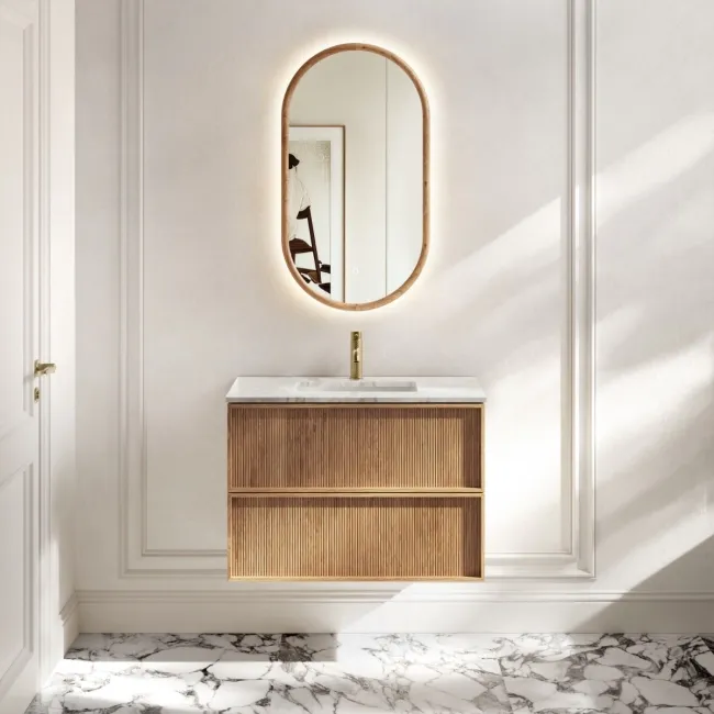 Bora Natural Oak Carrara Marble Wall Hung Vanity Drawer & Undermount Basin 800mm