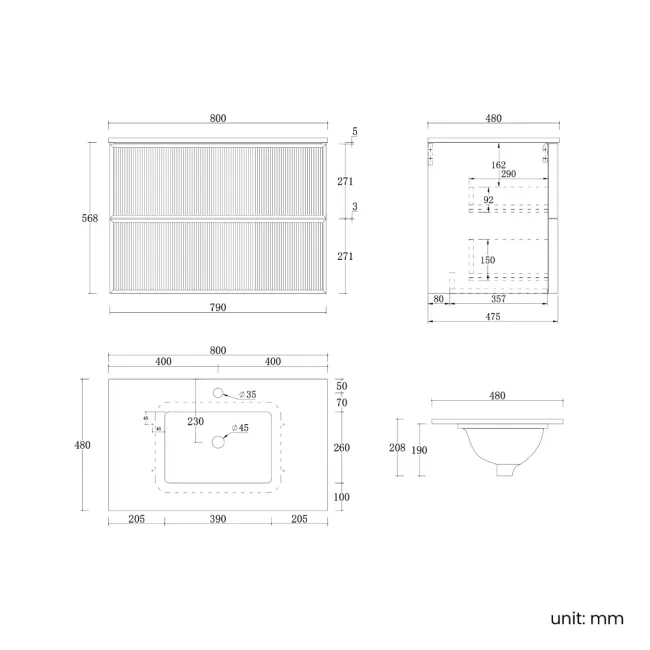 Bora Natural Oak Carrara Marble Wall Hung Vanity Drawer & Undermount Basin 800mm