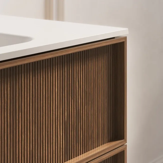 Bora Natural Walnut Wall Hung Basin Drawer Vanity 600mm