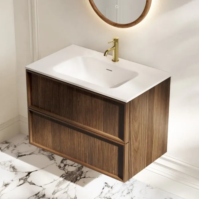 Bora Natural Walnut Wall Hung Basin Drawer Vanity 800mm