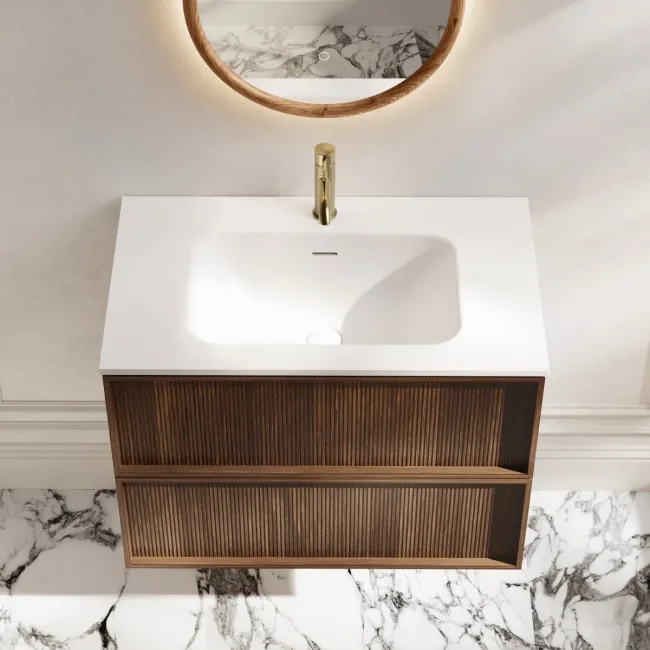 Bora Natural Walnut Wall Hung Basin Drawer Vanity 800mm