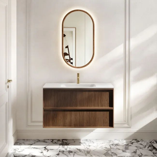 Bora Natural Walnut Wall Hung Basin Drawer Vanity 1000mm