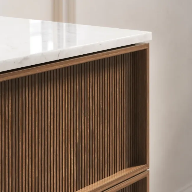 Bora Natural Walnut Wall Hung Vanity Drawer with Carrara Marble Top 800mm - Basin Not Included