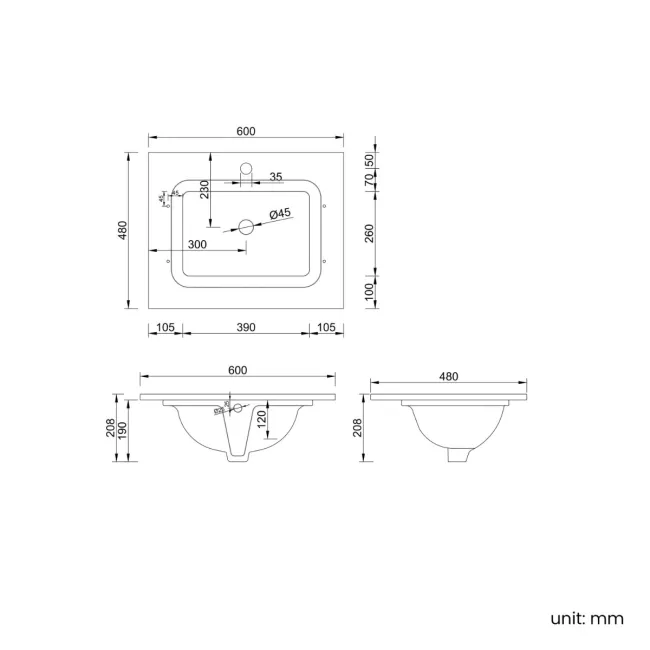 Bora Natural Walnut Carrara Marble Wall Hung Vanity Drawer & Undermount Basin 600mm