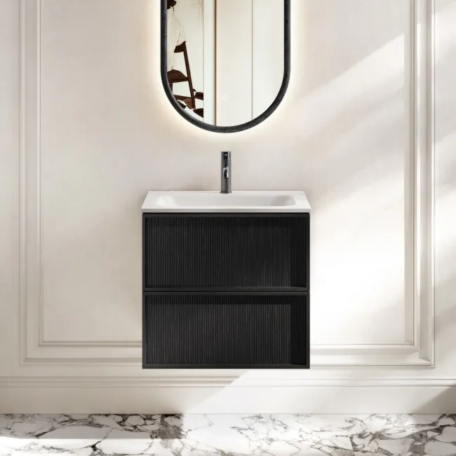 Bora Black Oak Wall Hung Basin Drawer Vanity 600mm