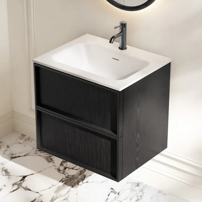 Bora Black Oak Wall Hung Basin Drawer Vanity 600mm