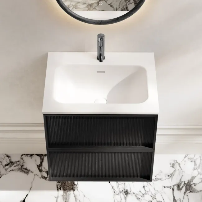 Bora Black Oak Wall Hung Basin Drawer Vanity 600mm