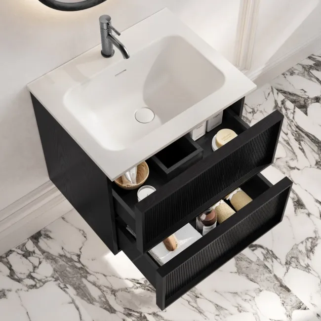 Bora Black Oak Wall Hung Basin Drawer Vanity 600mm