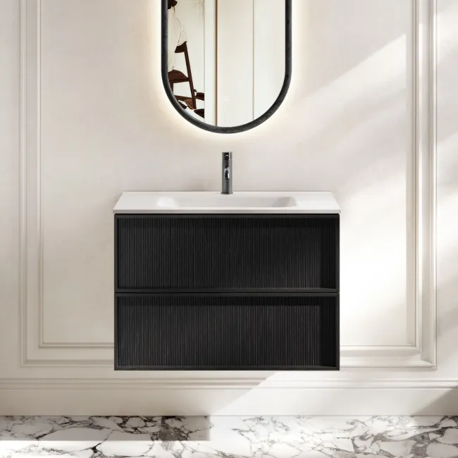Bora Black Oak Wall Hung Basin Drawer Vanity 800mm