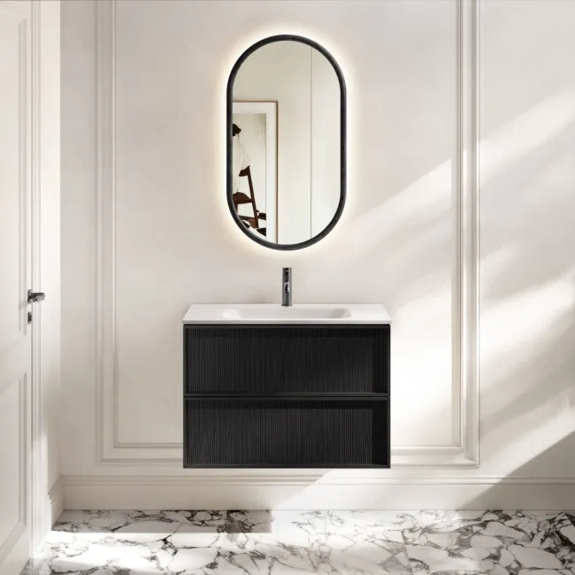 Bora Black Oak Wall Hung Basin Drawer Vanity 800mm