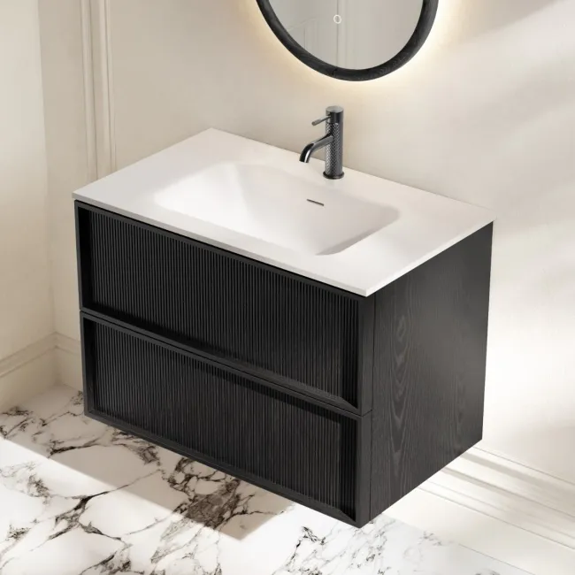 Bora Black Oak Wall Hung Basin Drawer Vanity 800mm