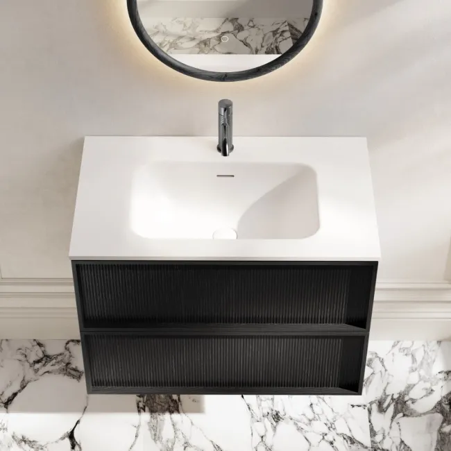 Bora Black Oak Wall Hung Basin Drawer Vanity 800mm