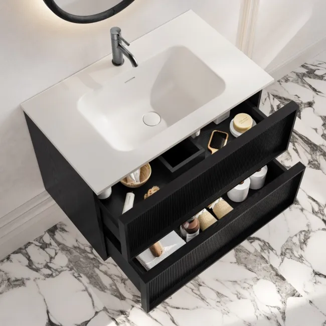 Bora Black Oak Wall Hung Basin Drawer Vanity 800mm