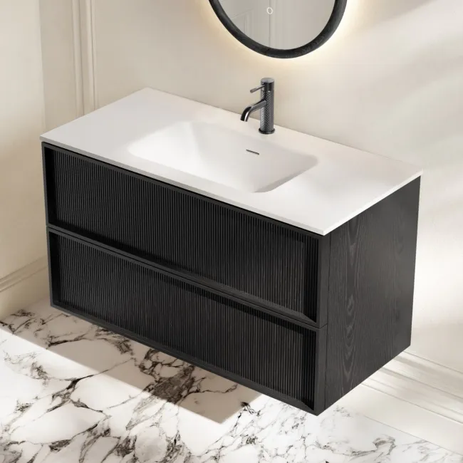 Bora Black Oak Wall Hung Basin Drawer Vanity 1000mm