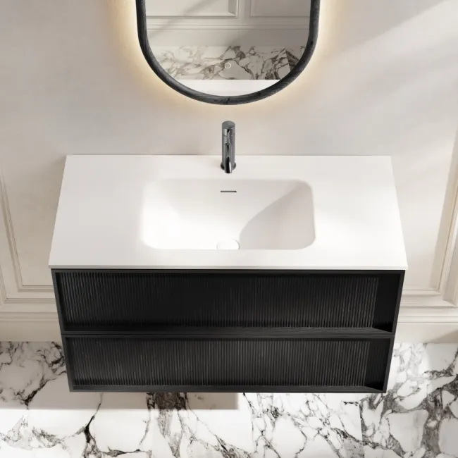 Bora Black Oak Wall Hung Basin Drawer Vanity 1000mm