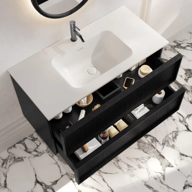 Bora Black Oak Wall Hung Basin Drawer Vanity 1000mm