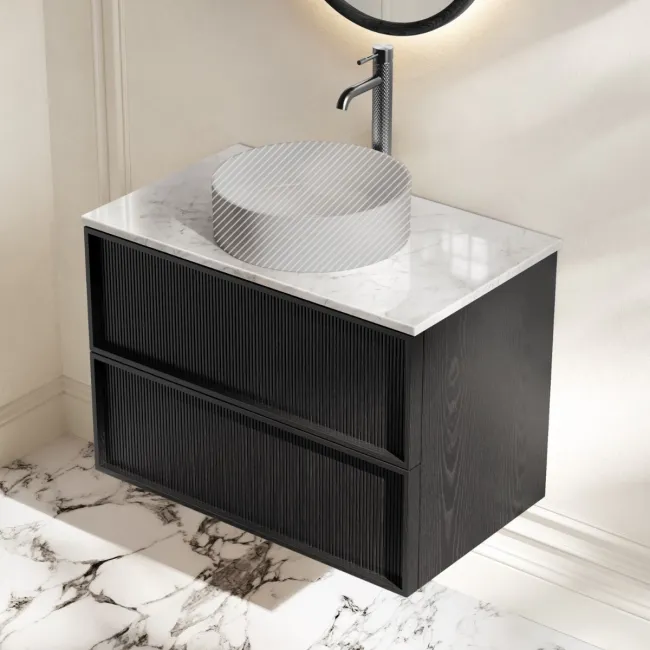 Bora Black Oak Wall Hung Vanity Drawer with Carrara Marble Top 800mm - Basin Not Included