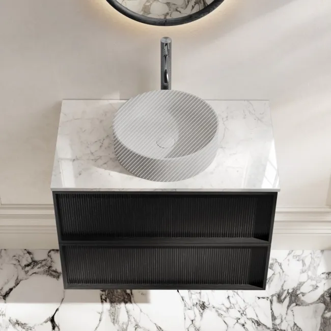 Bora Black Oak Wall Hung Vanity Drawer with Carrara Marble Top 800mm - Basin Not Included