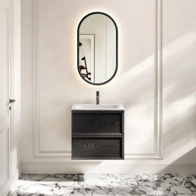 Kos Black Oak Wall Hung Basin Drawer Vanity 600mm