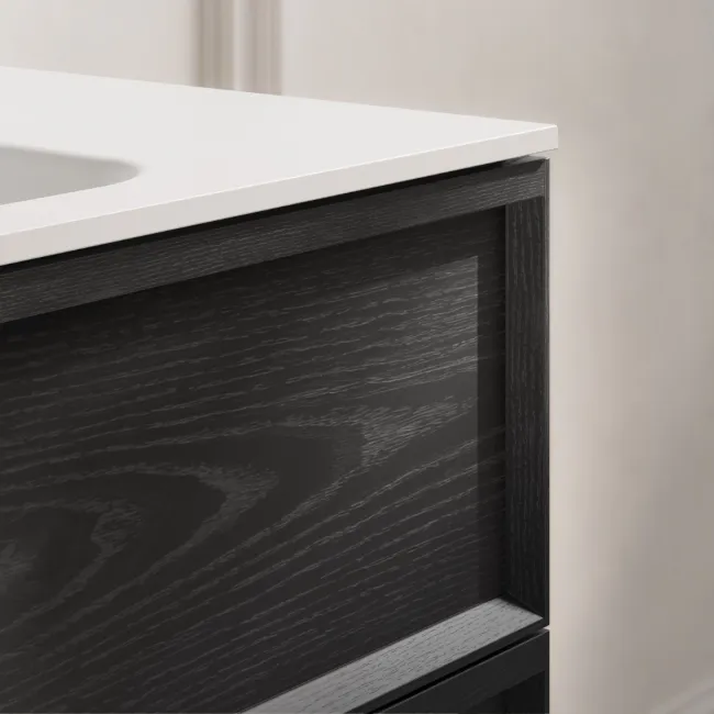 Kos Black Oak Wall Hung Basin Drawer Vanity 600mm