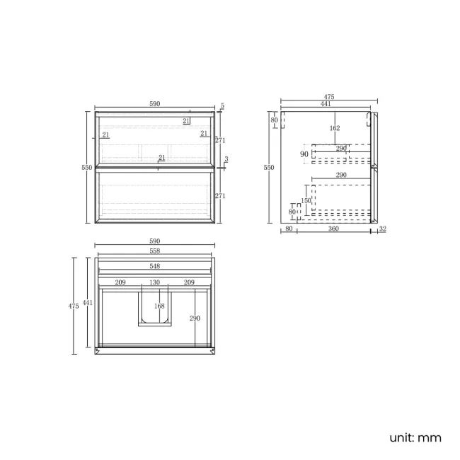 Kos Black Oak Wall Hung Basin Drawer Vanity 600mm