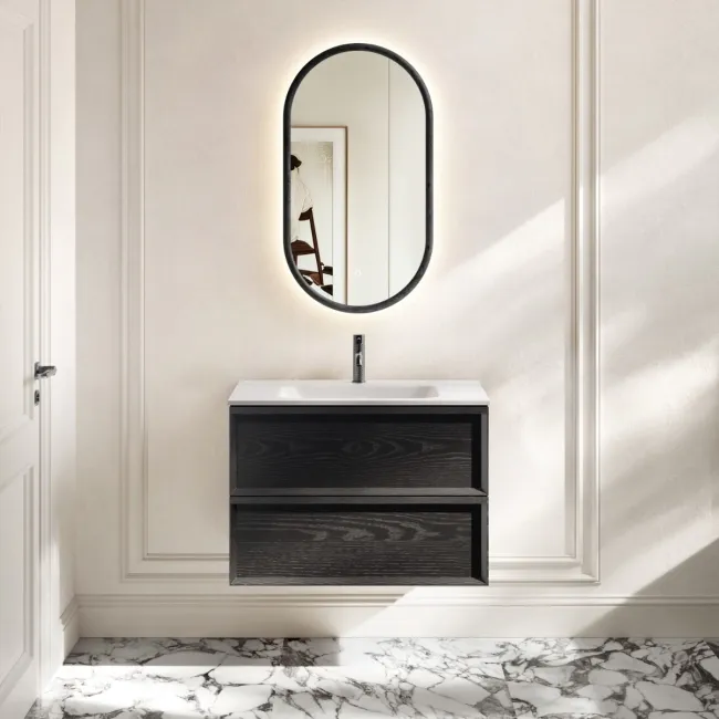 Kos Black Oak Wall Hung Basin Drawer Vanity 800mm