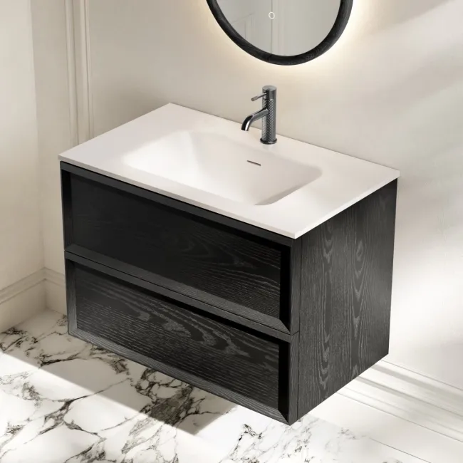 Kos Black Oak Wall Hung Basin Drawer Vanity 800mm