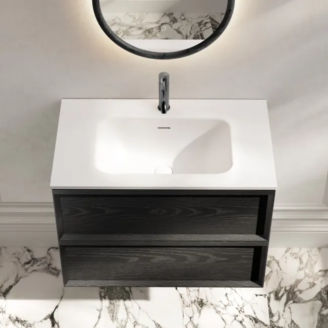 Kos Black Oak Wall Hung Basin Drawer Vanity 800mm