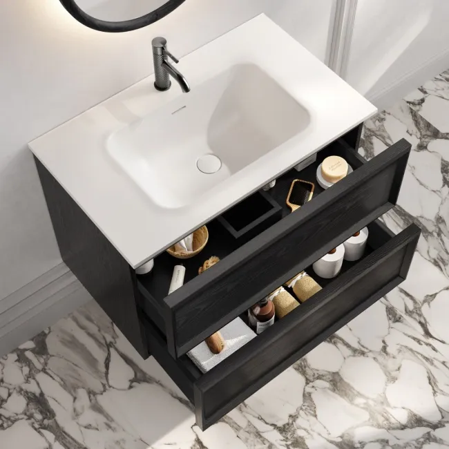 Kos Black Oak Wall Hung Basin Drawer Vanity 800mm