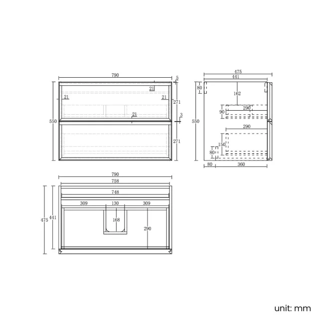 Kos Black Oak Wall Hung Basin Drawer Vanity 800mm