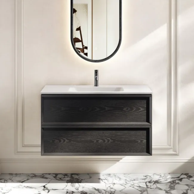 Kos Black Oak Wall Hung Basin Drawer Vanity 1000mm