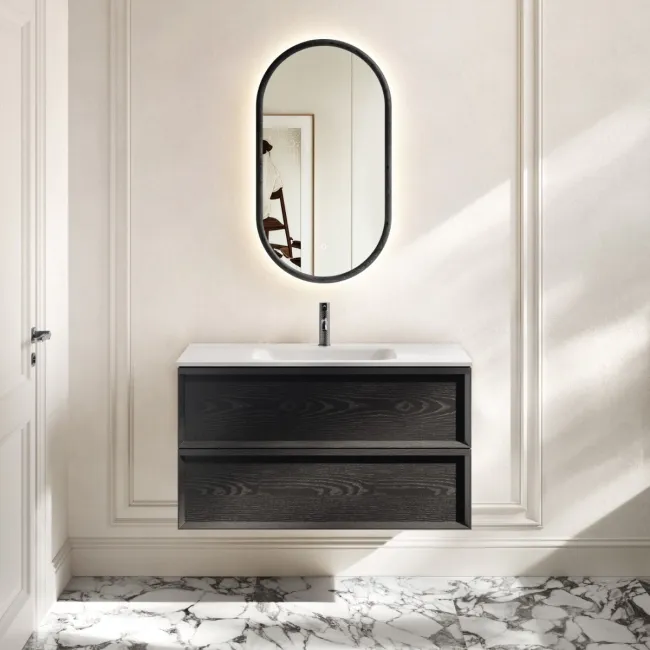 Kos Black Oak Wall Hung Basin Drawer Vanity 1000mm