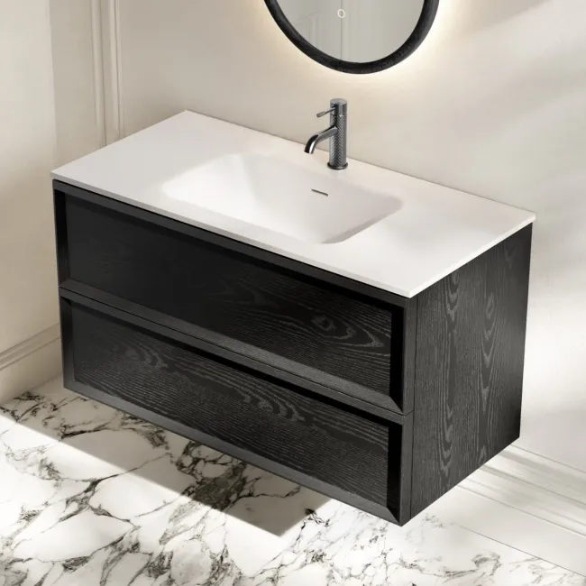 Kos Black Oak Wall Hung Basin Drawer Vanity 1000mm