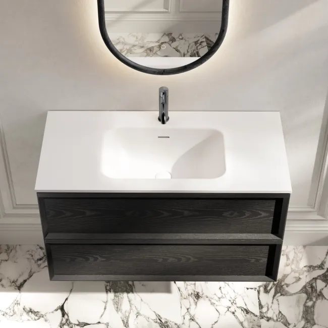 Kos Black Oak Wall Hung Basin Drawer Vanity 1000mm