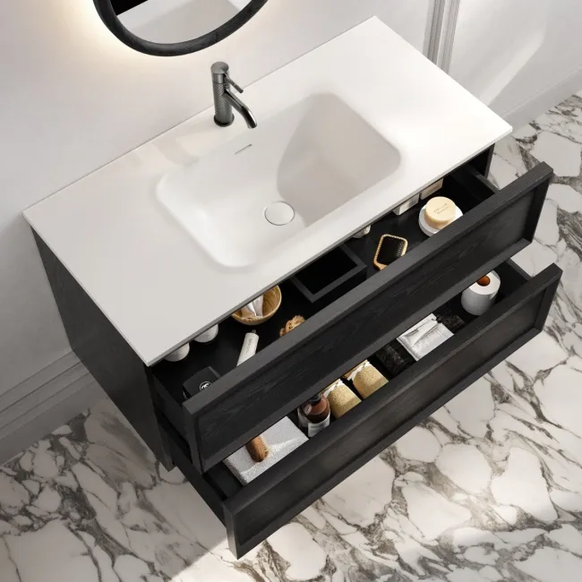 Kos Black Oak Wall Hung Basin Drawer Vanity 1000mm