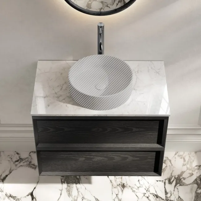 Kos Black Oak Wall Hung Vanity Drawer with Carrara Marble Top 800mm - Basin Not Included
