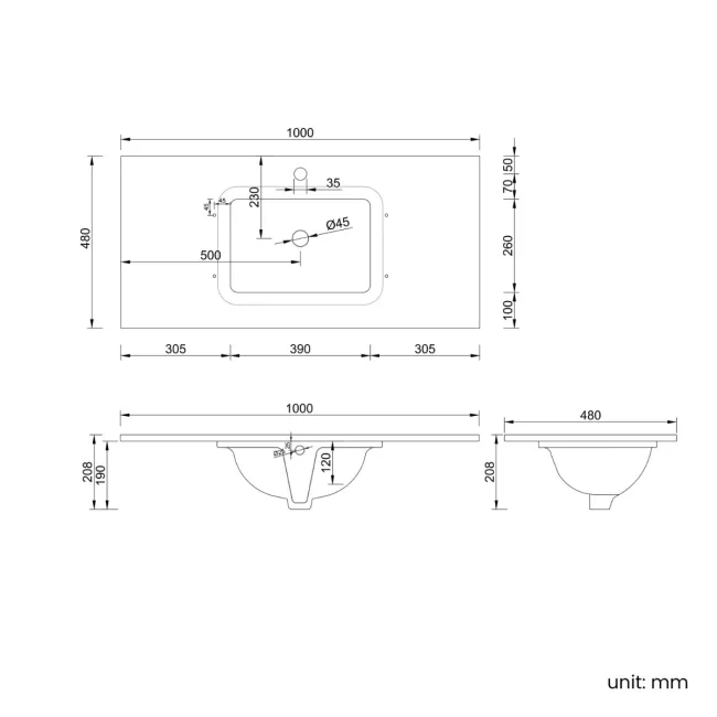 Kos Black Oak Carrara Marble Wall Hung Vanity Drawer & Undermount Basin 1000mm
