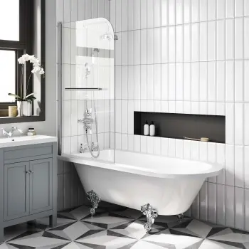 Abingdon 1700 Roll Top Shower Bath - Chrome Ball Feet & 6mm Easy Clean Screen With Rail