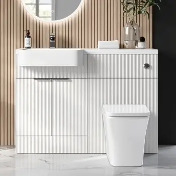 Sicily Fluted Coastal White Combination Vanity Basin and Houston Toilet 1200mm - Chrome Handles - Left Handed