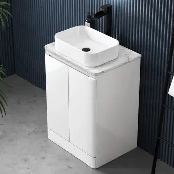 Corsica Gloss White Vanity with Marble Top & Marin Basin 600mm