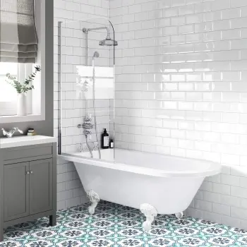 Abingdon 1700 Roll Top Shower Bath - White Ball Feet & 6mm Easy Clean Screen